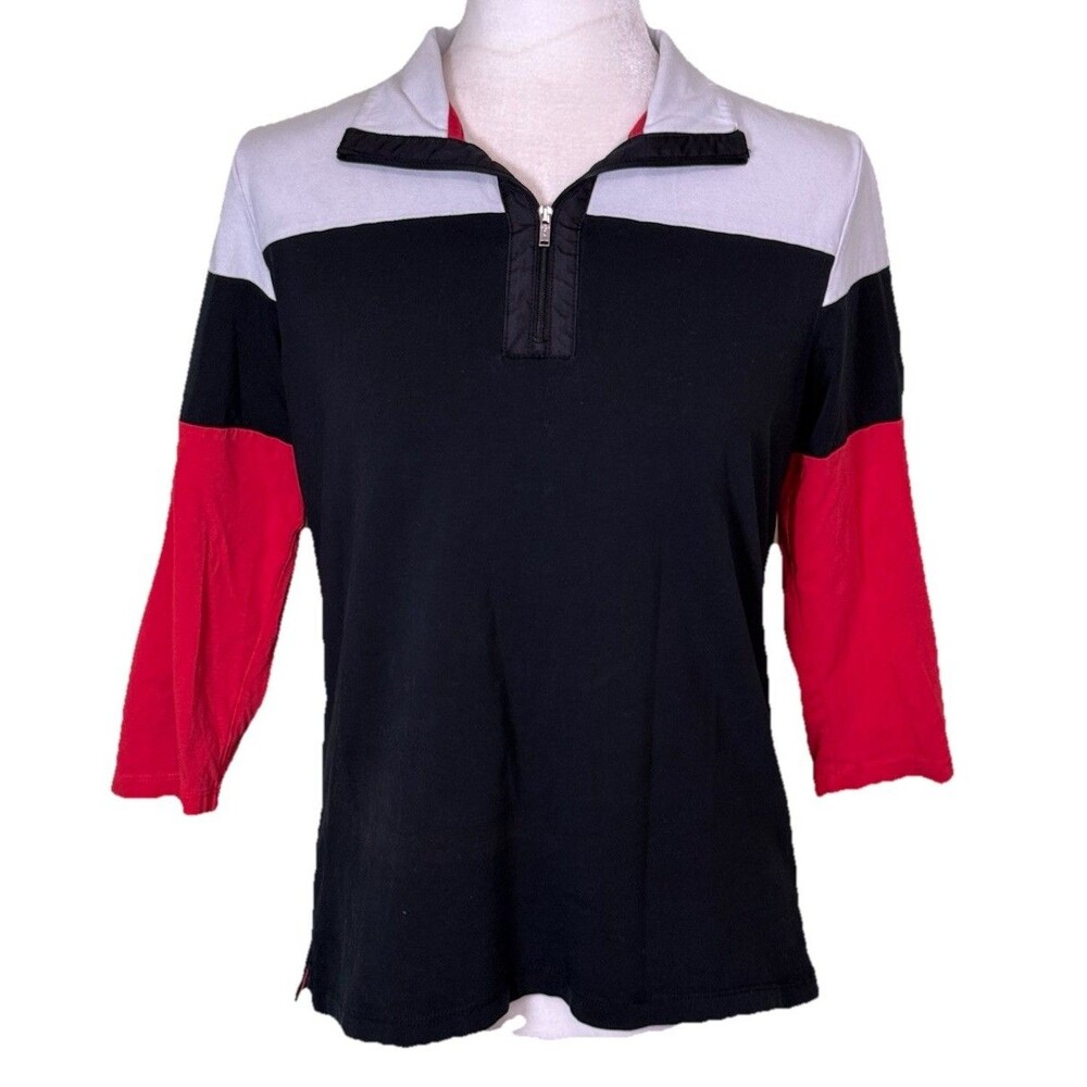 Lauren Active Ralph Lauren Women’s 1/4 Zip Colorblock Top Sporty Preppy‎ Size Lg